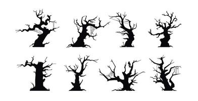 collection of landscape icons of various trees and spooky branches for halloween, nature illustration vector