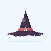Halloween witch hat illustration isolated. Witch hat with red cloth on white background. Design element for Halloween vector