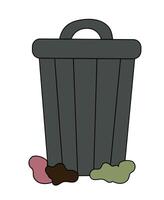 Full trash can bin pile rubbish accumulation dumpster overflow dump. flat illustration of waste garbage. vector