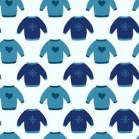 Seamless pattern. Winter sweaters with heart and snowflake design. Cozy fall background. flat illustration. vector