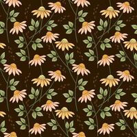 Yellow cone flowers with green leaf seamless pattern. vector