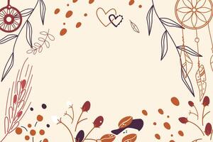 Decorative frame of boho style with leaves and elements vector