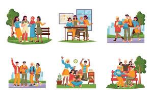 Diverse Student Activities and Social Interactions vector