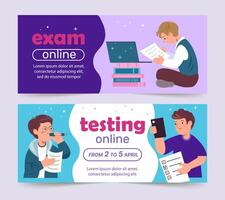 Online Exam and Testing Banners with Student Illustrations vector