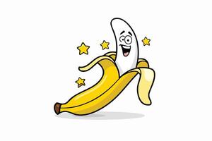 A humorous illustration of a banana slipping on its own peel vector