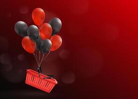 Floating Shopping Basket with Balloons vector