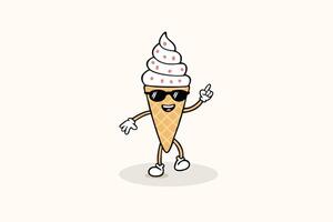 an ice cream cone walking with sunglasses vector