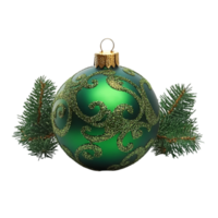 A green christmas ball with a gold design png