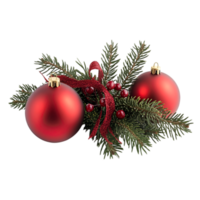 Christmas decorations with red balls and evergreen branches png