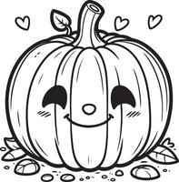 A pumpkin with hearts on it coloring page vector