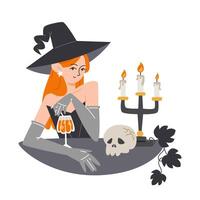 Witch Enjoying a Cocktail in flat style vector