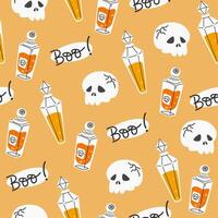 Seamless Pattern with Skulls and Potions vector
