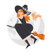 Witch Flying on a Broomstick Against a Full Moon with a Ghost Cat vector