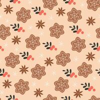 Seamless Pattern with Anise, Gingerbread, and Snowflakes vector