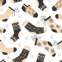 Seamless Pattern with Christmas Stockings and Festive Patterns vector
