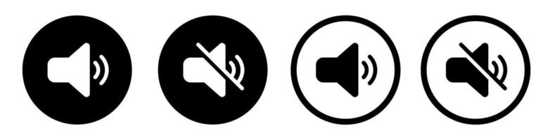 Speaker and mute icon set in black circles vector