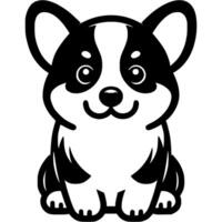 Sitting corgi puppy front view in monochrome. Simple minimalistic in black ink drawing on white background vector