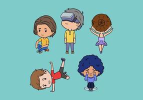 Cute boy and girl chibi character in multiple pose, five pose vector