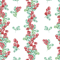 Red berries and green leaves aligned vertically in a seamless pattern design. This cranberry watercolor pattern can be used for holiday invitations, wrapping paper, or product packaging png