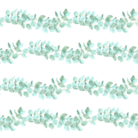 Green eucalyptus branches arranged in horizontal rows. Seamless pattern, watercolor clipart. Ideal for fabric designs, home decor, and wrapping paper, bringing a fresh botanical touch to your products png