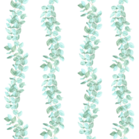 Vertical green eucalyptus branches in rows. Seamless pattern, watercolor clipart. Perfect for wrapping paper, curtains, and decorative pillows, adding a nature-inspired design to home products png