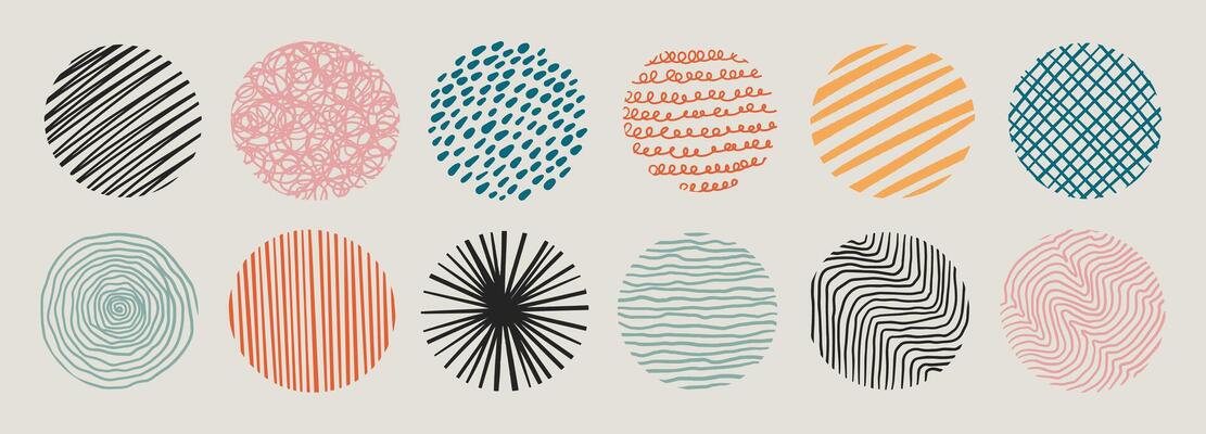 Set of Hand-drawn round Abstract shapes. Trendy Simple illustration