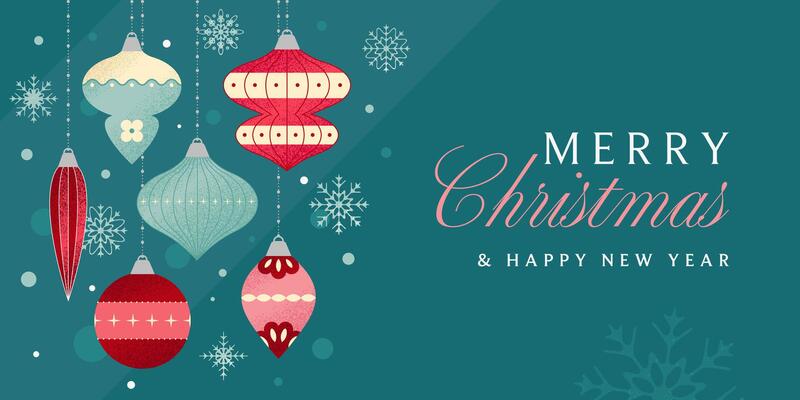 Retro-style Christmas banner with Christmas balls in flat style