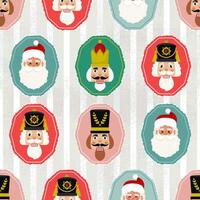 Christmas Seamless pattern with Nutcracker Soldier and Santa Claus portraits in flat style vector