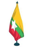 Myanmar flag on a pole illustration vector