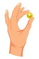 A hand holding a gold coin with a smiley face vector