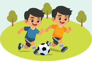 flat two Child playing football vector