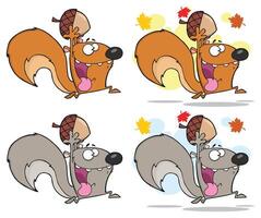 Squirrel Cartoon Mascot Character Running With Acorn. Collection Isolated On White Background vector