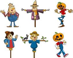 Scarecrow Cartoon Characters. Hand Drawn Collection Set vector