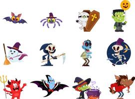 Halloween Funny Cartoon Characters. Flat Design Collection Set vector