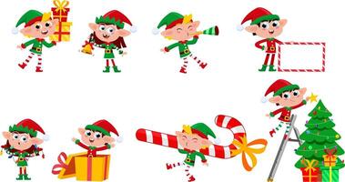 Christmas Elf Cartoon Characters. Flat Design Collection Set vector