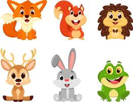 Woodland Animals Cartoon Characters. Flat Design Collection Set vector