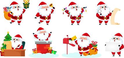 Santa Claus Cartoon Character In Different Poses. Flat Design Collection Set vector