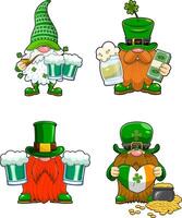 St. Patrick's Day Gnomes Cartoon Characters In Different Poses. Hand Drawn Collection Set vector