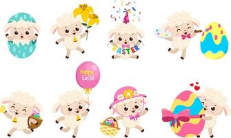 Cute Little Sheep Cartoon Character. Flat Design Collection Set vector