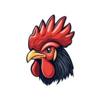 A fiery red rooster with an intense look and spread wings set in a circular fiery background png