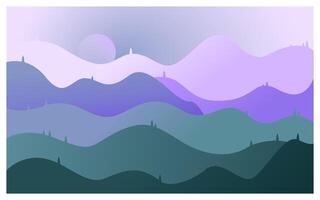 mountain ranges in the fog, panoramic view illustration, fantasy serene mountain scene vector