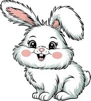 Cheerful Cartoon Rabbit with Fluffy White Fur and Floppy Ears vector