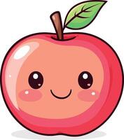 Cute Cartoon Red Apple with Sparkling Eyes and Cheerful Smile vector