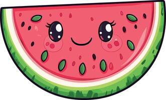 Cute Cartoon Watermelon Slice with Smiling Face and Blushy Cheeks vector