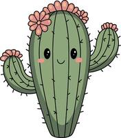 Cute Cartoon Cactus with Playful Face and Pink Flowers in a Whimsical Design vector