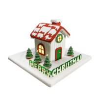 Christmas house with decorated trees and festive sign in 3d illustration, image without background png