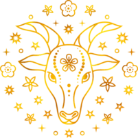 Goat Chinese zodiac sign with golden foil effect. png