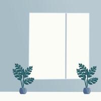 A window with two potted plants in front of it vector