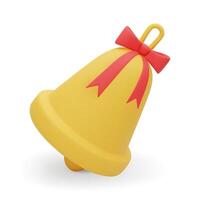 3d yellow bell with red ribbon. 3D rendered bell icon. Christmas decorative element isolated on white background. illustration. vector