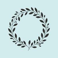 A black and white illustration of a wreath with leaves vector